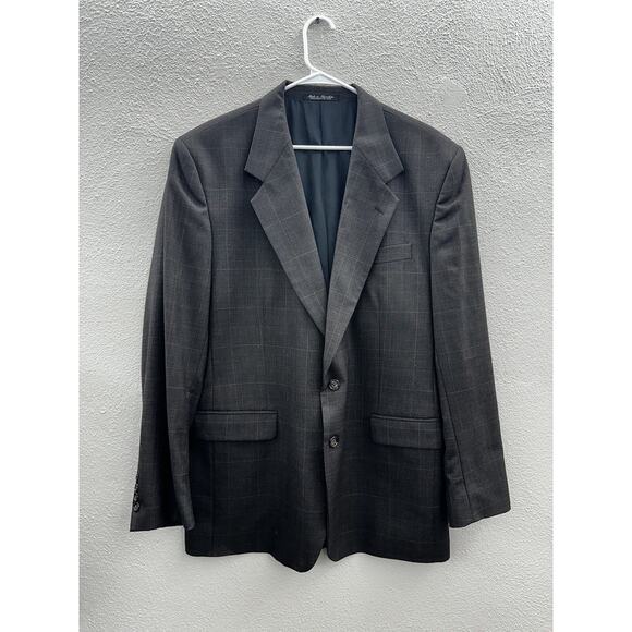 Johnny Bench Mens Suit Coat Size 44L Brown Plaid MVP Collection Two Button Up - Picture 1 of 14